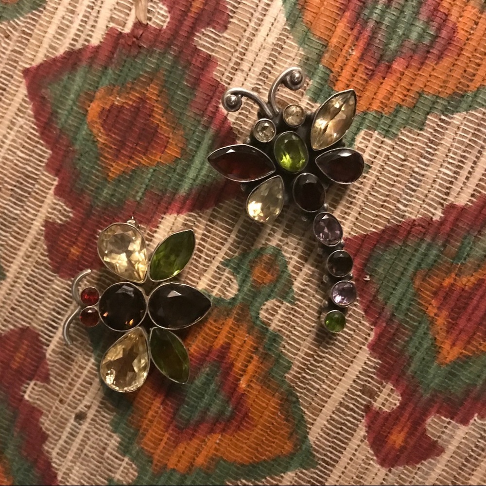 Citrine, peridot & garnet dragonfly/bee pins
